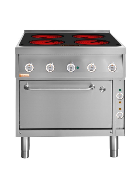 LOCHER 227306 ﻿Elektroherd, 4 Kochstellen á 3 kW, - Strahlheizkörper und Bratofen GN 1 1/2