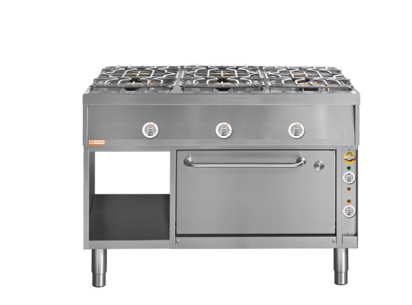LOCHER 290004 Gasherd, 6 Kochstellen - und Elektro-Bratofen GN 2/1